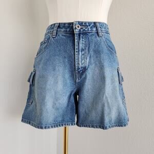Vintage 90s UnionBay Mid Wash Denim Cargo Shorts High Waisted Loose Fit 12